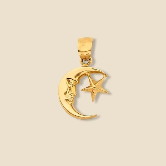 14K Gold Moon & Star Pendant | Elegant Celestial Charm by Tehrani Jewelry - Picture 1 of 5